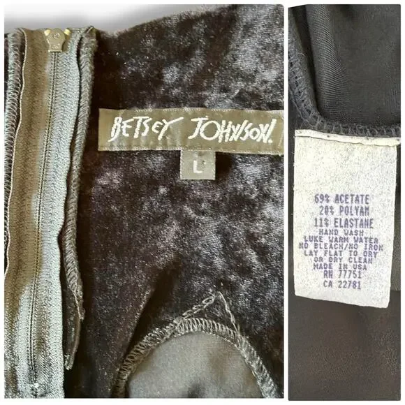 Vintage Betsey Johnson Large 1990s Black Stretch Crushed Velvet Dress Tunic Tank - Picture 13 of 13